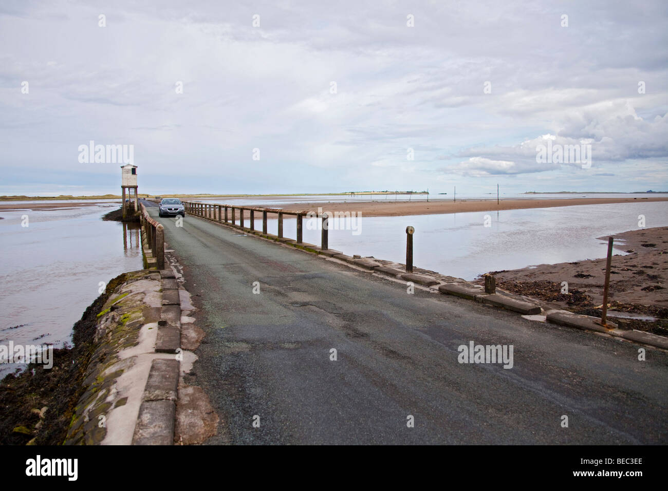 Holy Island Causeway, connecting the island to mainland. Lindisfarne