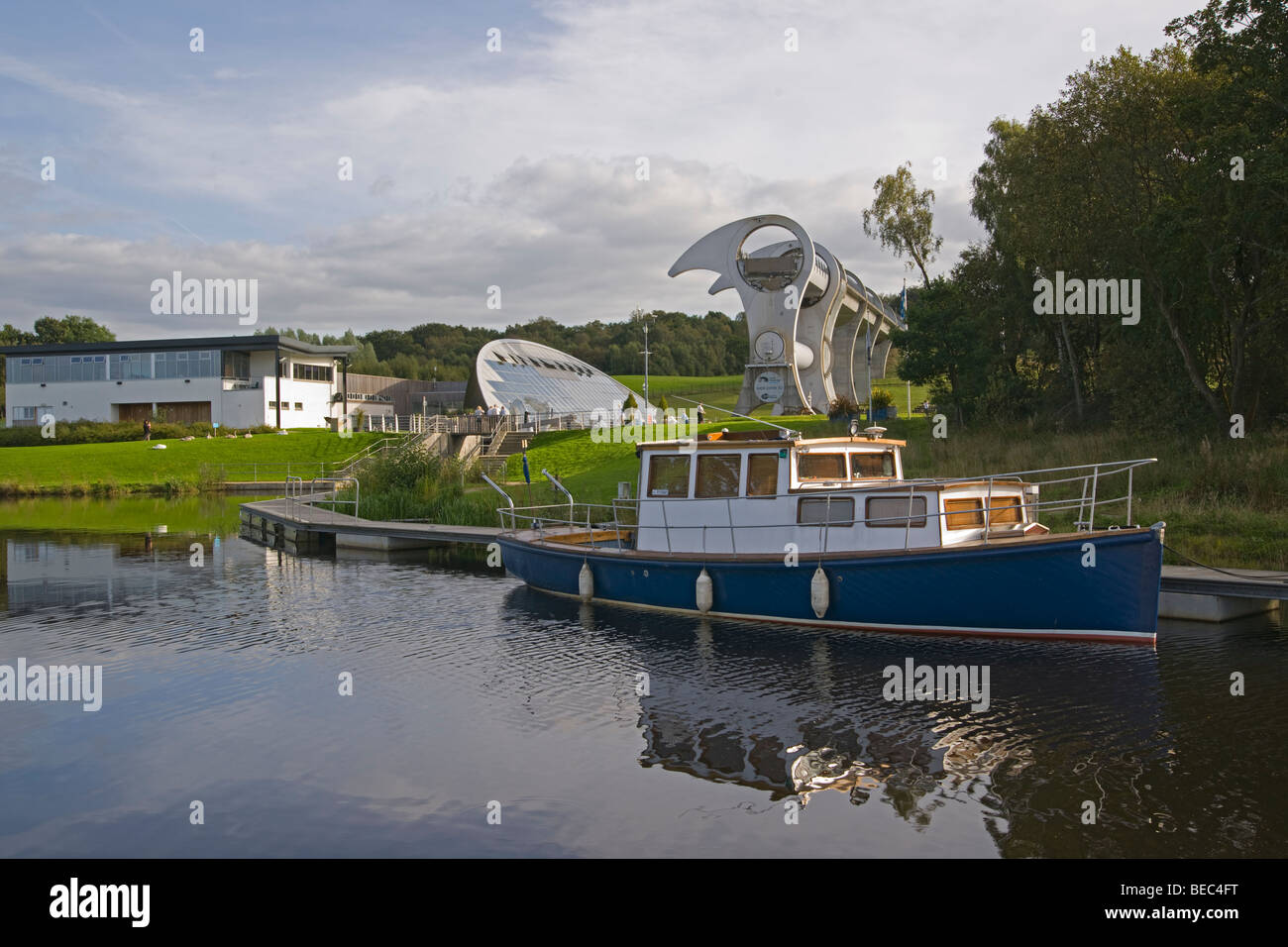 Looking over Forth and Clyde Canal at Falkirk Wheel, Central Region, Scotland, September, 2009 Stock Photo