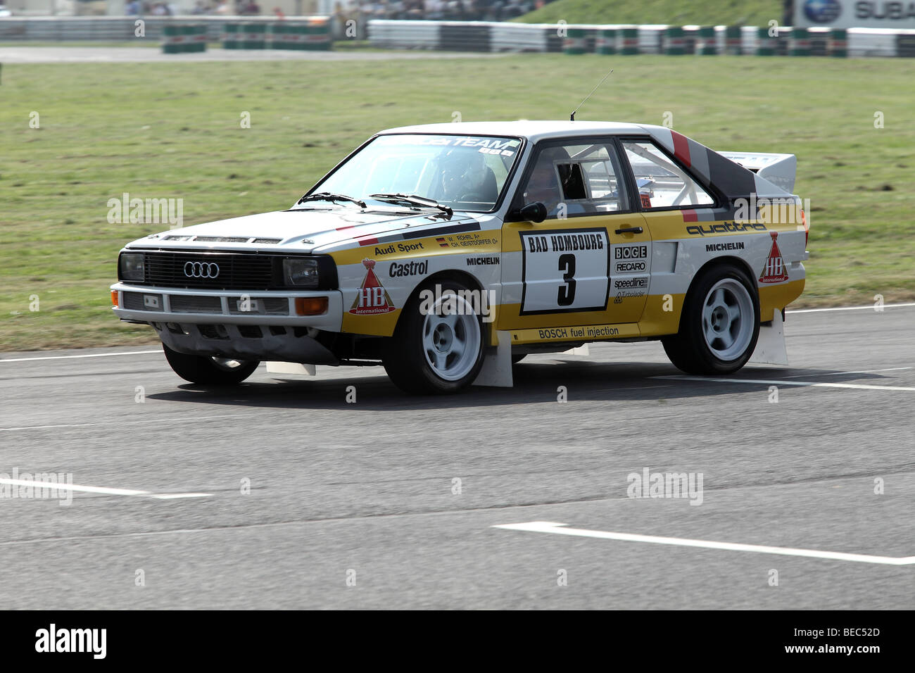 Stig Blomqvist driving the AUDI S1 Quattro at Castle Coombe Rally day 2009 - Stock Photo