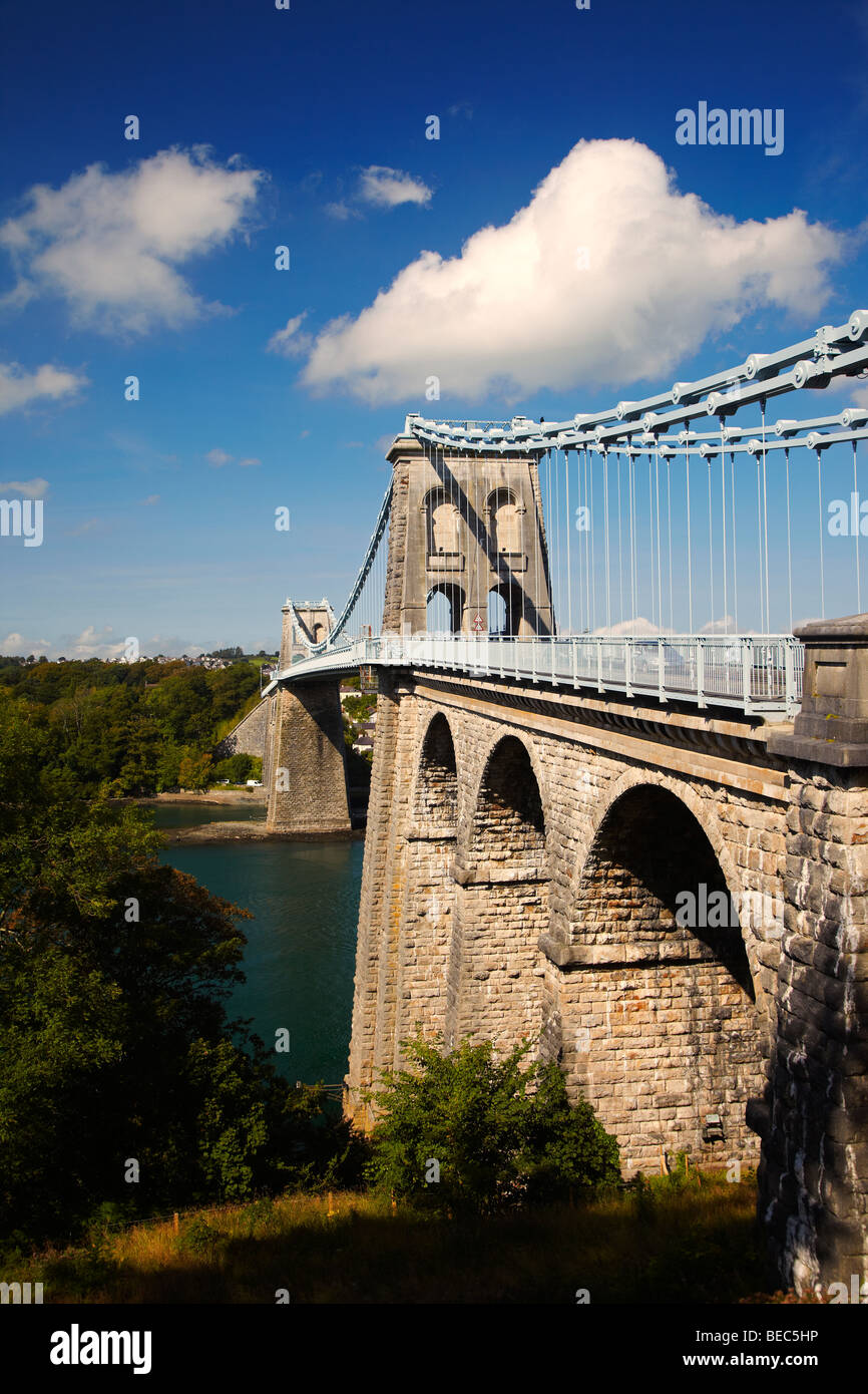 Menai Suspension Bridge, Bangor, Wales, UK Stock Photo