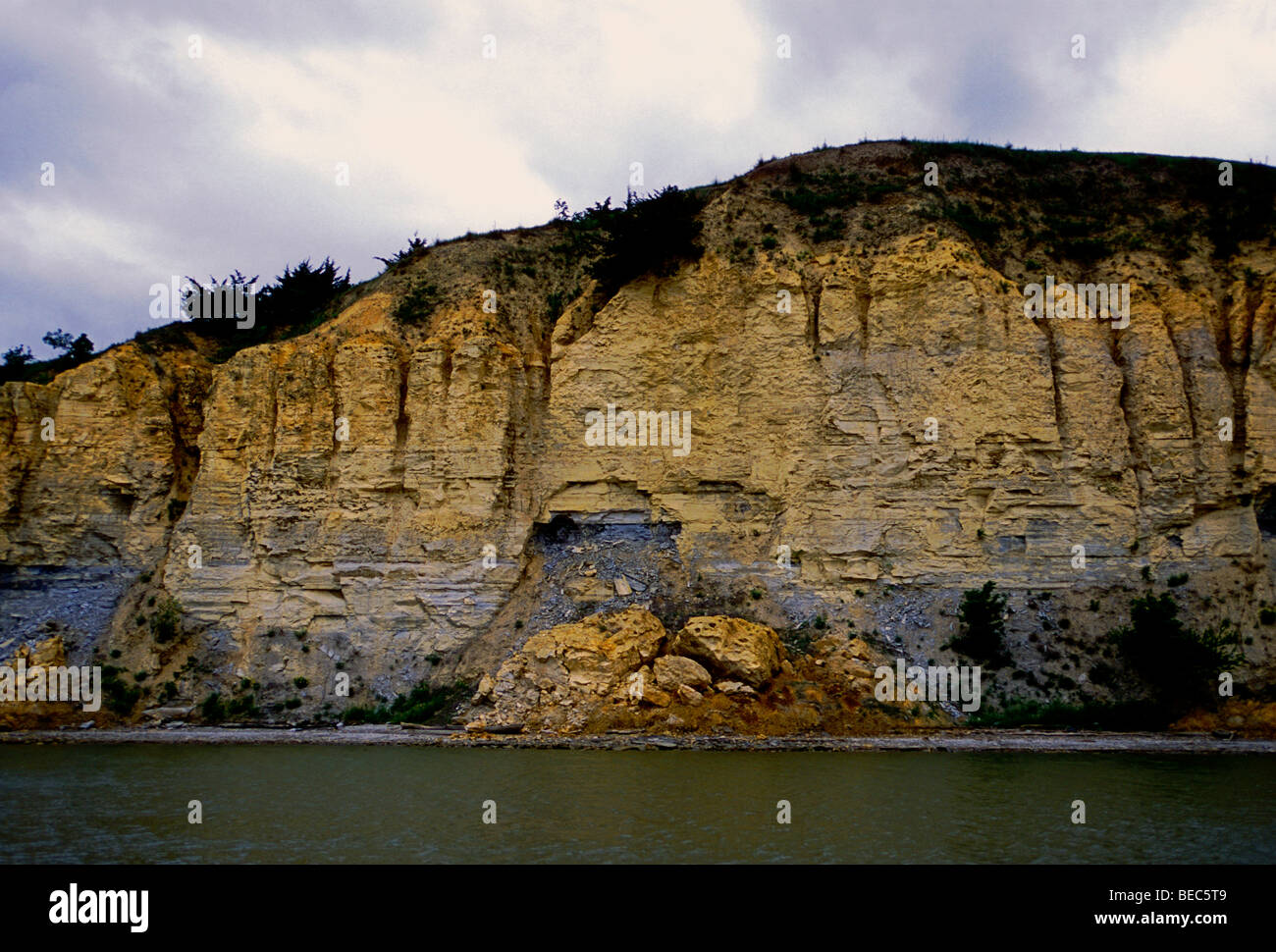 chalkstone cliff, chalkstone cliffs, Missouri River, Nebraska side, near, Yankton, South Dakota, United States Stock Photo