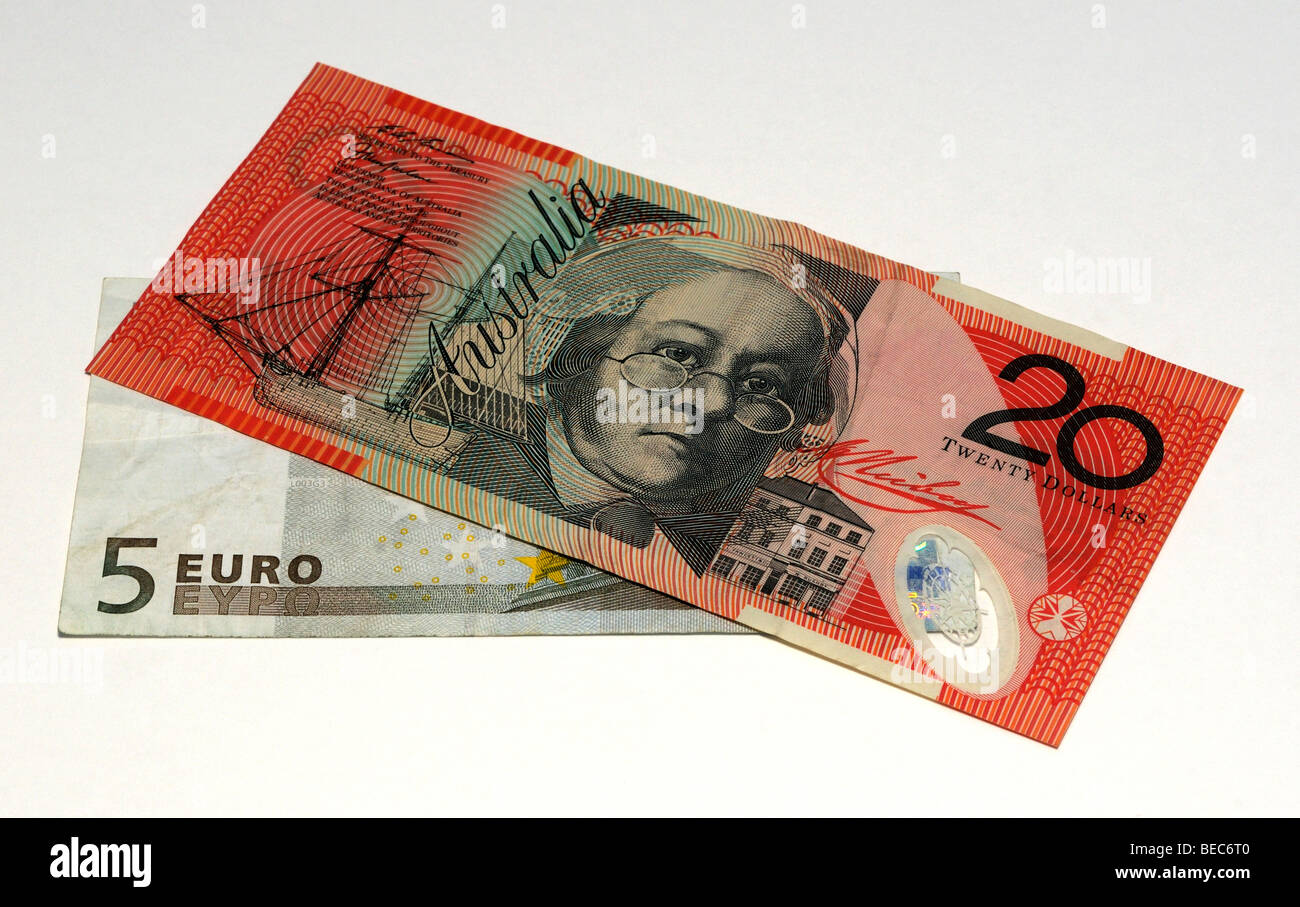 Australian Dollar and European Euro Notes Stock Photo Alamy