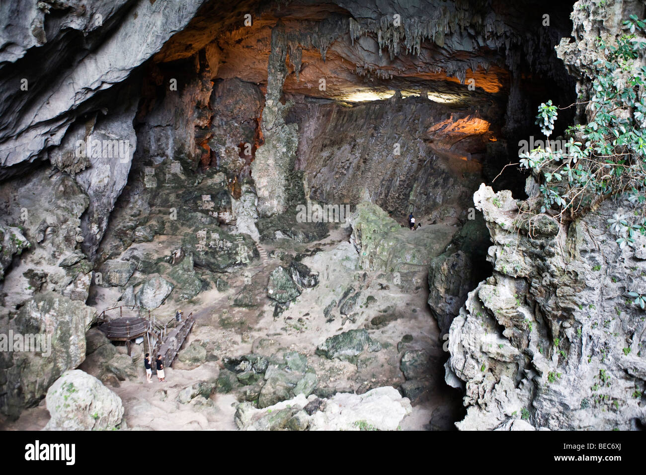 A giant cave on an island in Halong Bay, Vietnam Stock Photo
