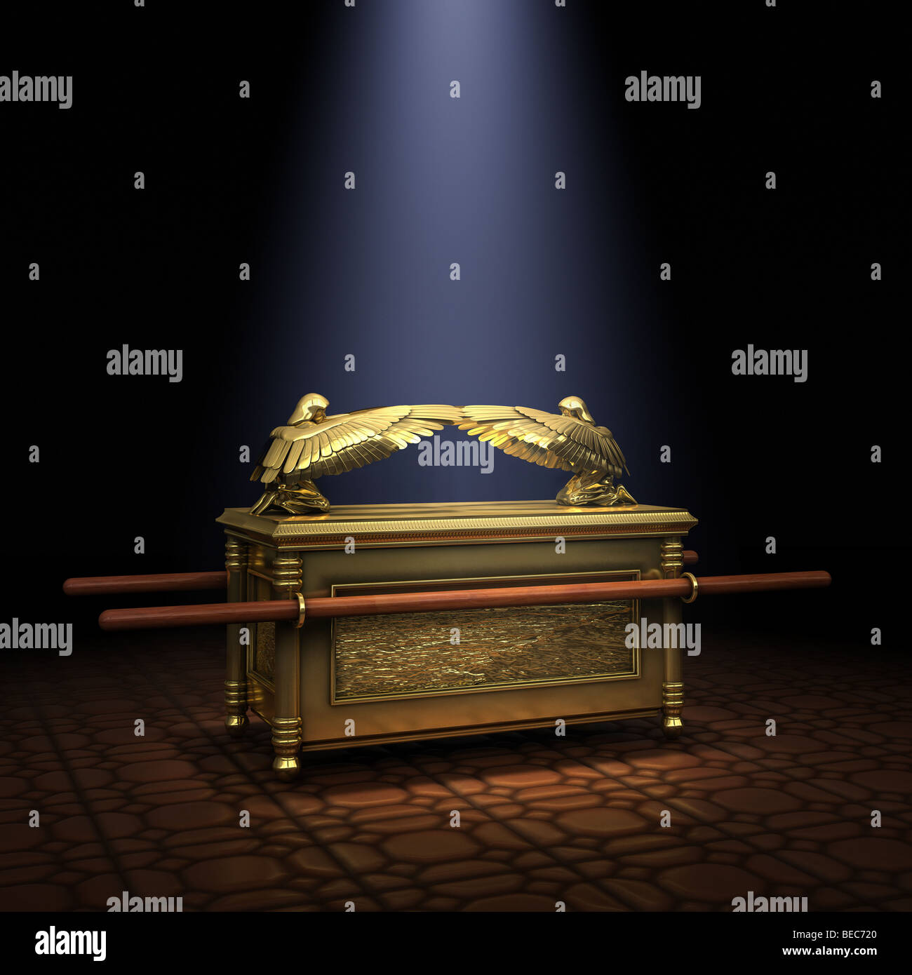 Ark of the Covenant inside the Holy of Holies illuminated with a shaft of light from above Stock Photo
