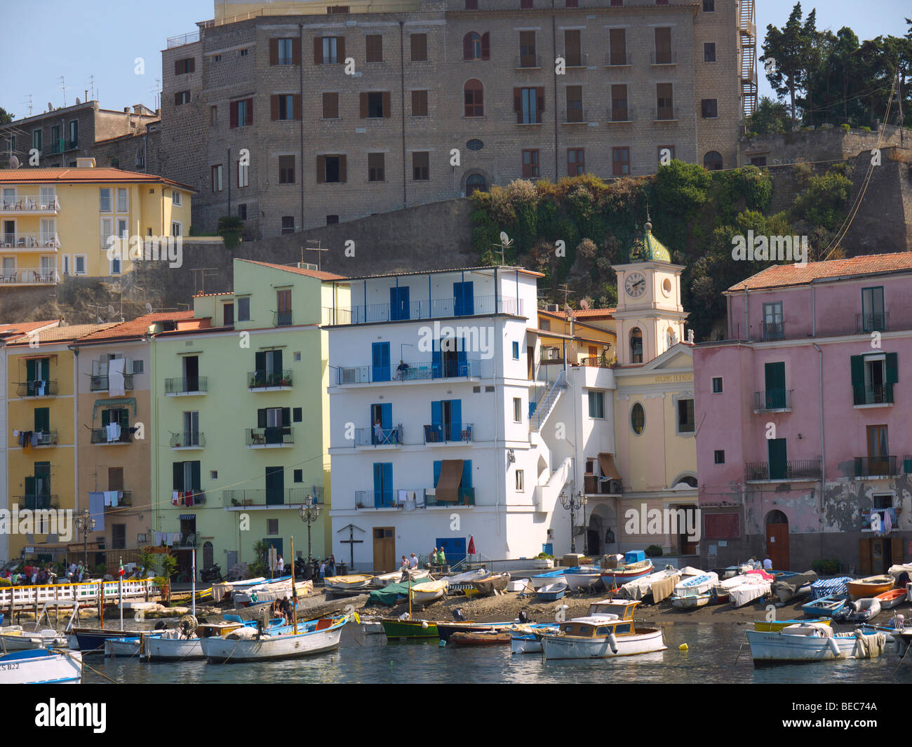 The old town of Sorrento going down into the original fishing harbour of Marina Grande in Sorrento Stock Photo