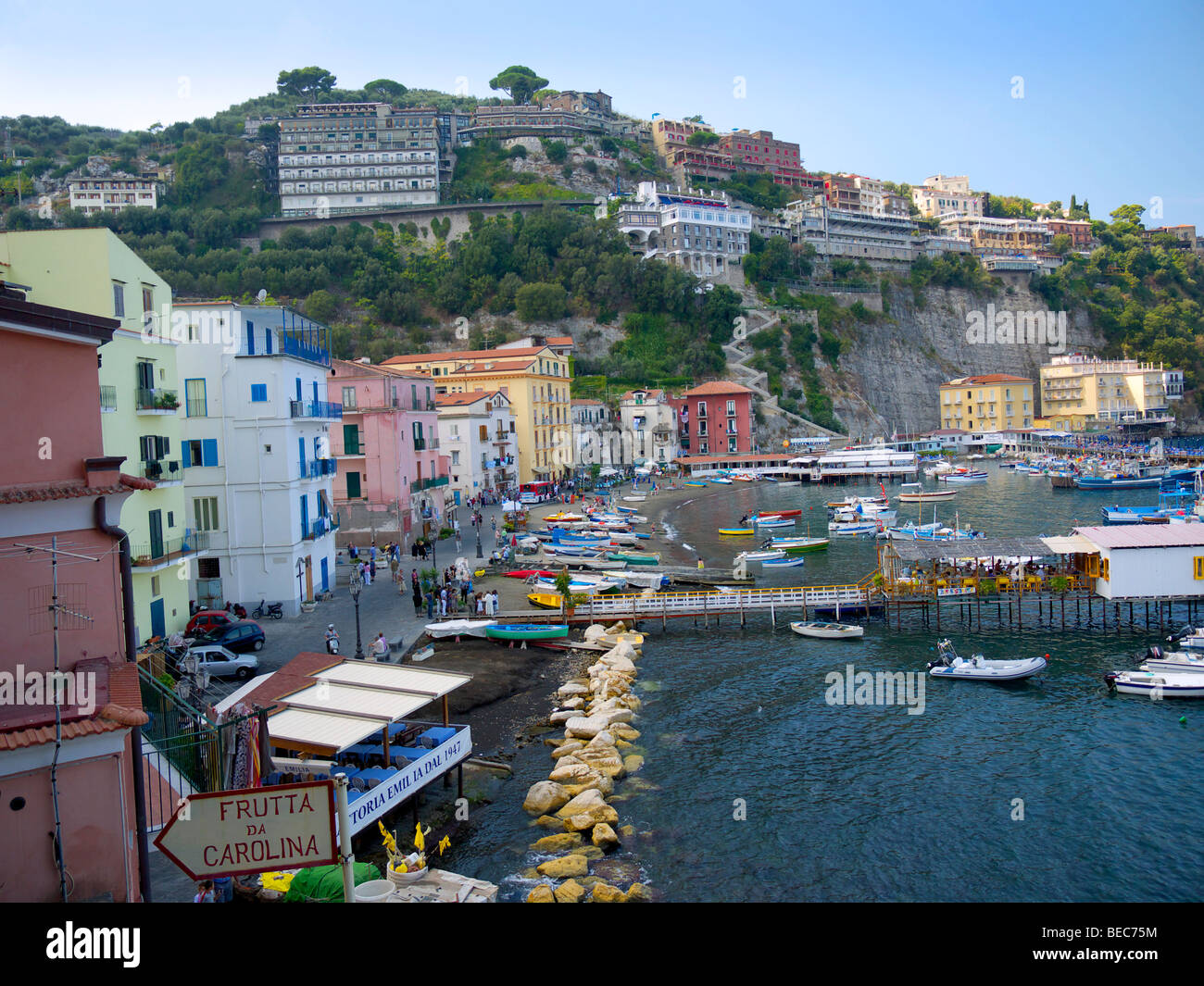 The old town of Sorrento going down into the original fishing harbour of Marina Grande in