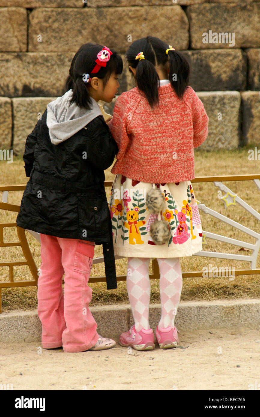 Little girls talking, South Korea Stock Photo