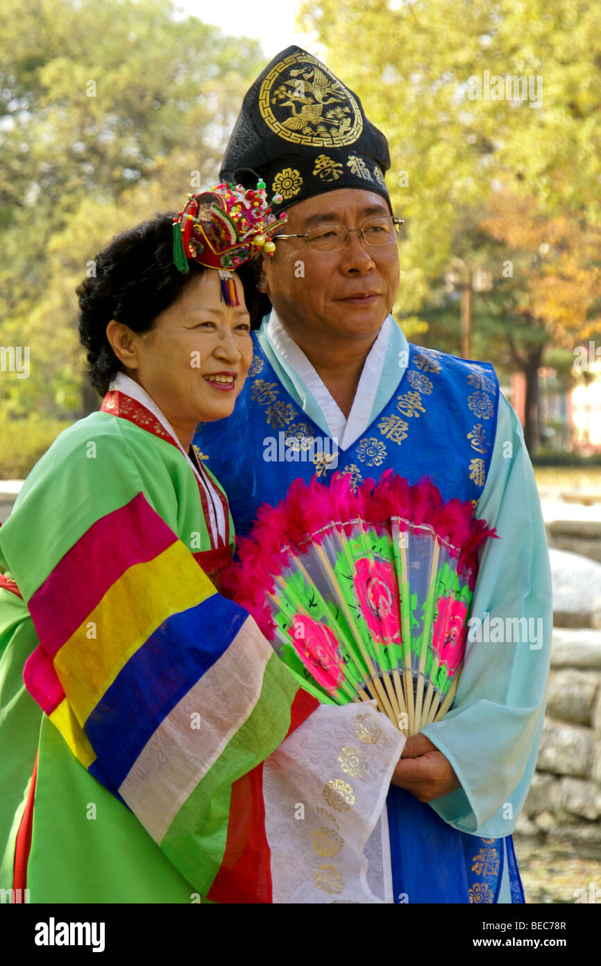 Korean man and woman in traditional dress, South Korea Stock Photo
