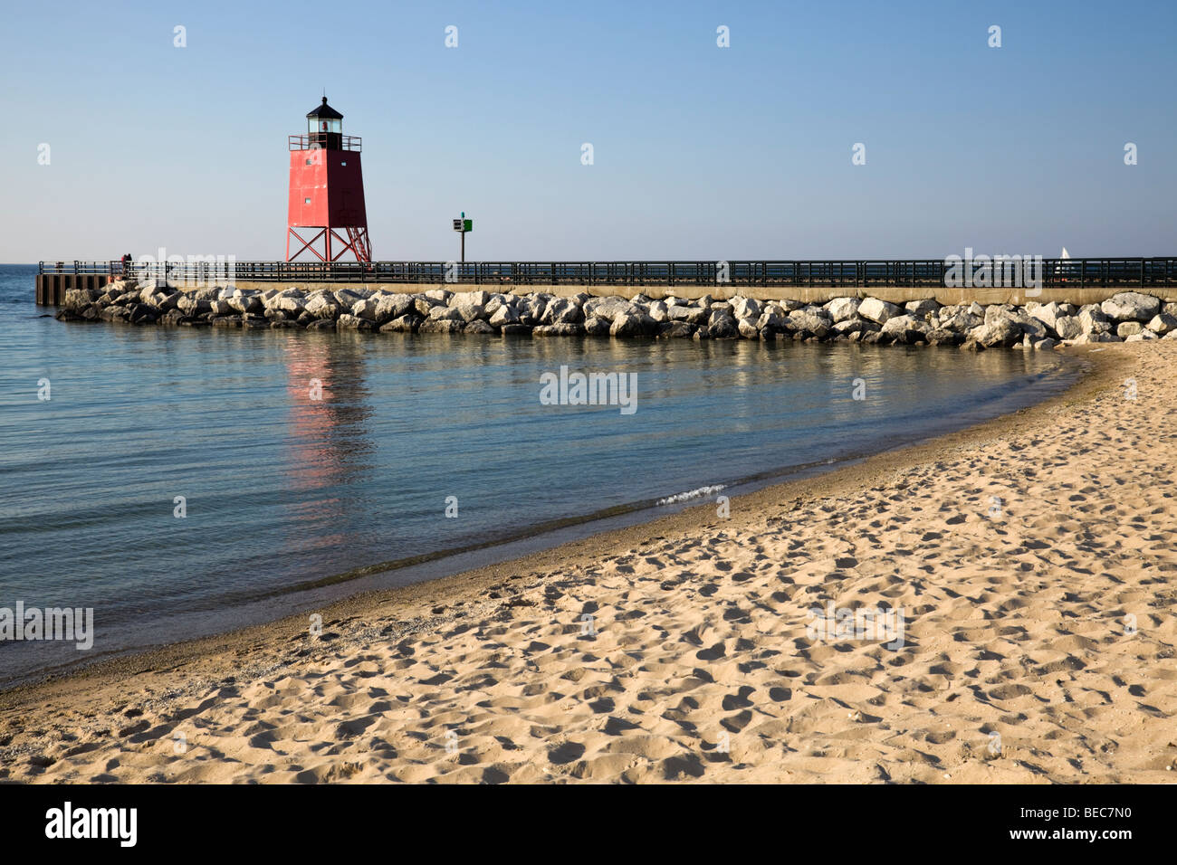 Charlevoix south pier light station lake michigan hires stock