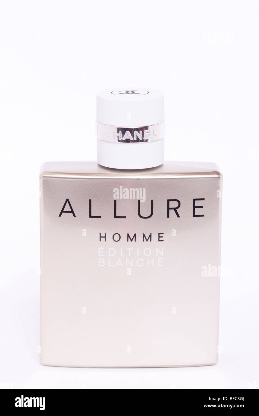 A bottle of Chanel Allure aftershave for men on a white background Stock Photo