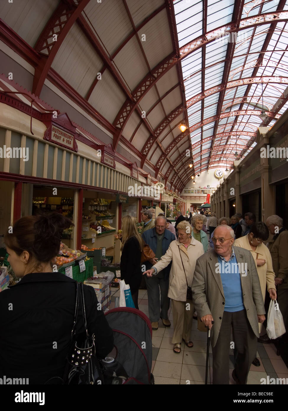 Busy shoppers in indoor Grainger Market Newcastle upon Tyne Stock Photo