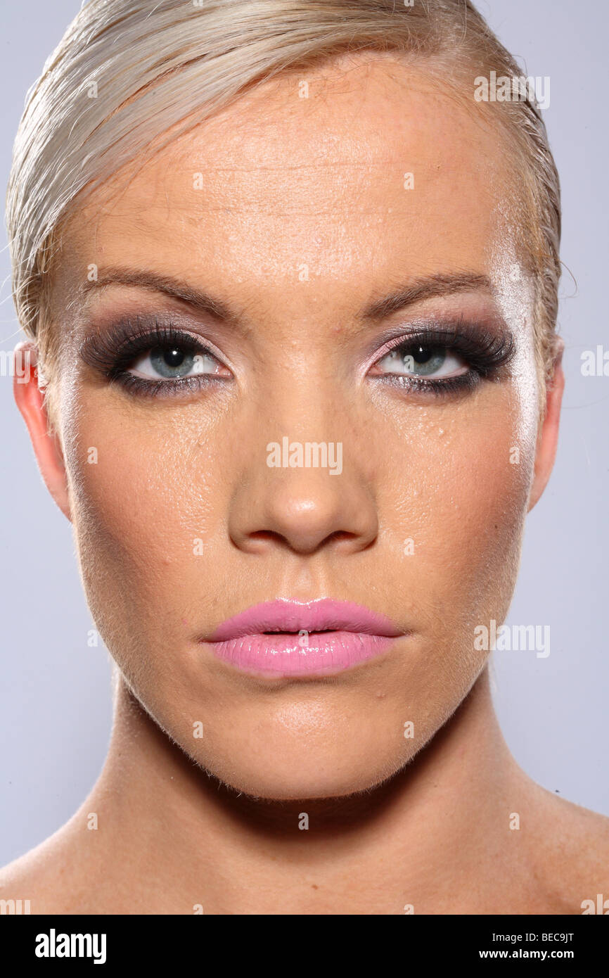 one of two images showing airbrushing and re-touching in a before and after shot Stock Photo