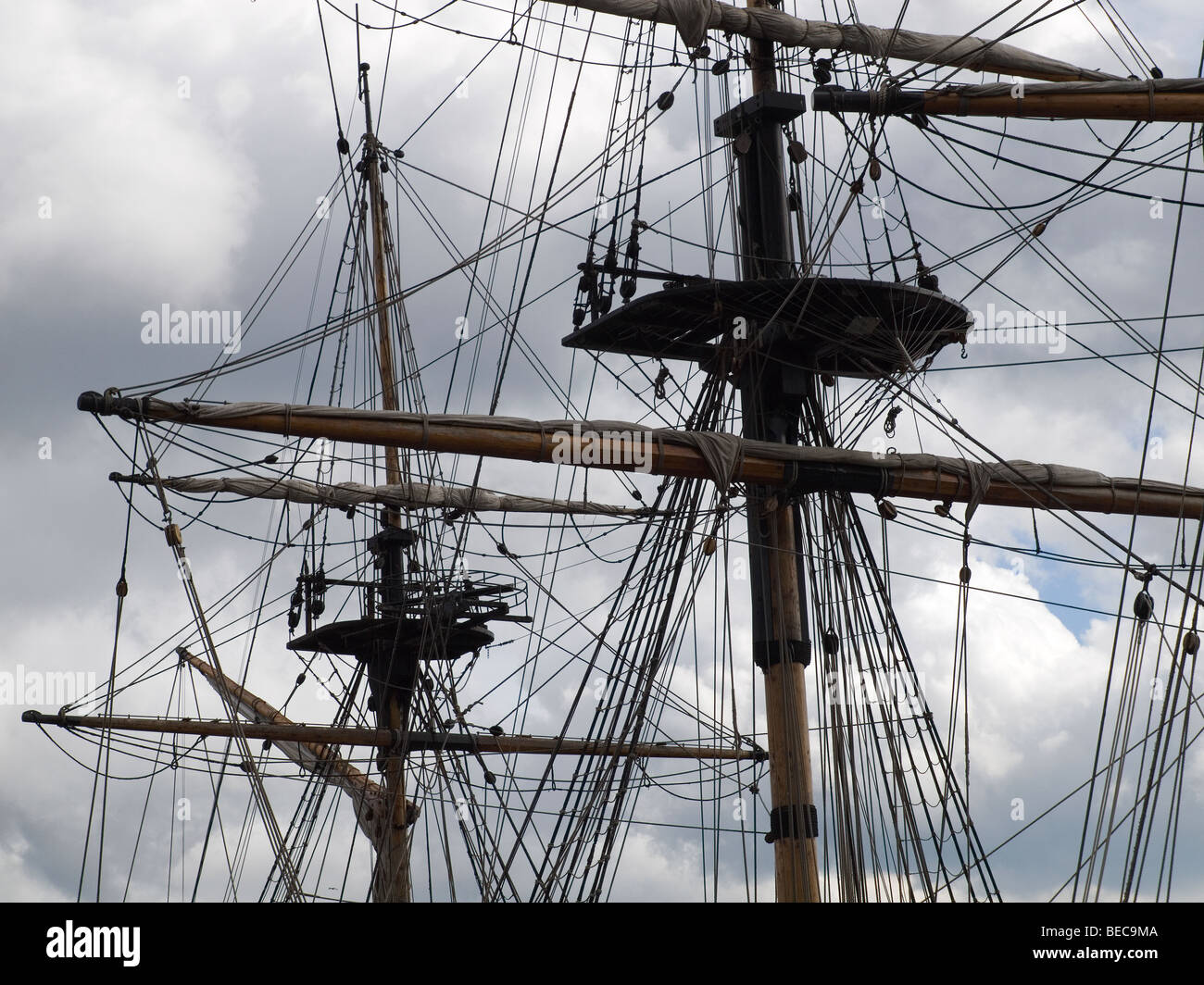 Masts spars and rigging of the replica sailing ship Grand Turk in
