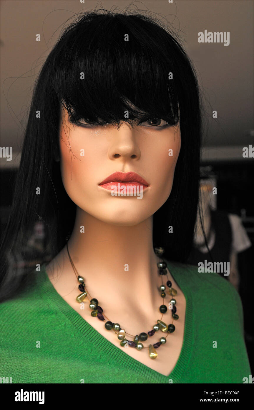 Female mannequin with black hair, St. Ives, Bridge Street ...