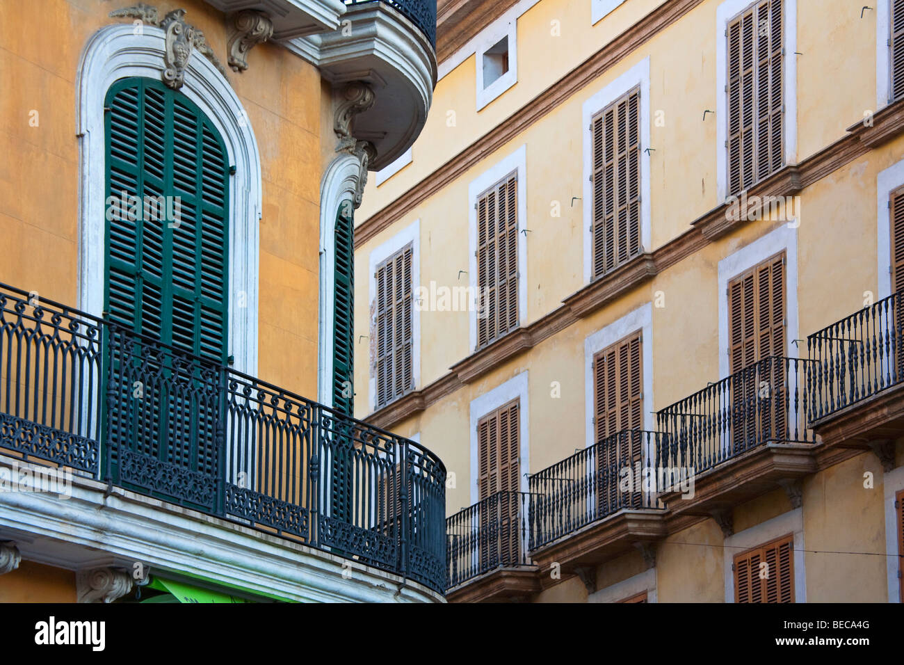 Windows and balconies Palma Mallorca Spain Stock Photo