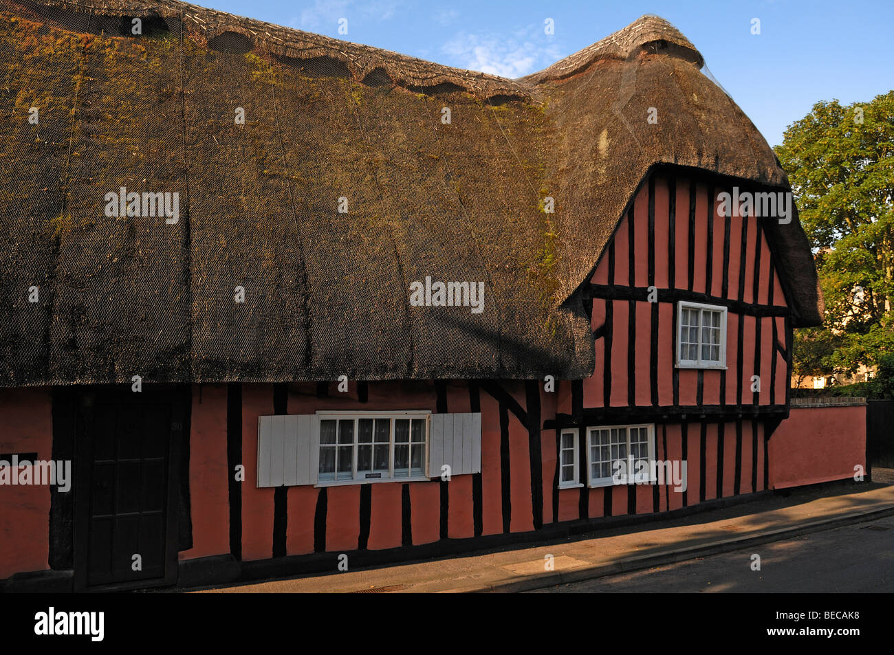 Old thatched halftimbered house, High Street 30, Hemingford Gray, Cambridgeshire, England