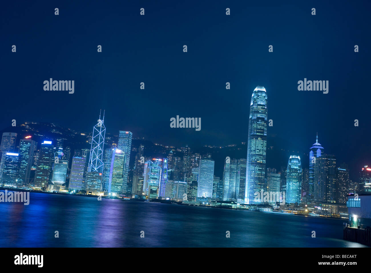 Illuminated skyline, Victoria Island, Hong Kong Island, Hongkong, China, Asia Stock Photo