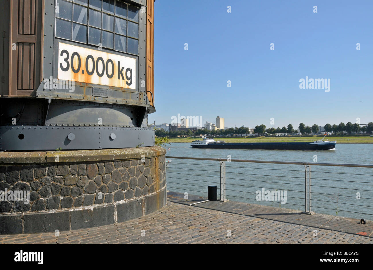 Historic harbour crane in Rheinauhafen, Cologne, North Rhine-Westphalia, Germany, Europe Stock Photo