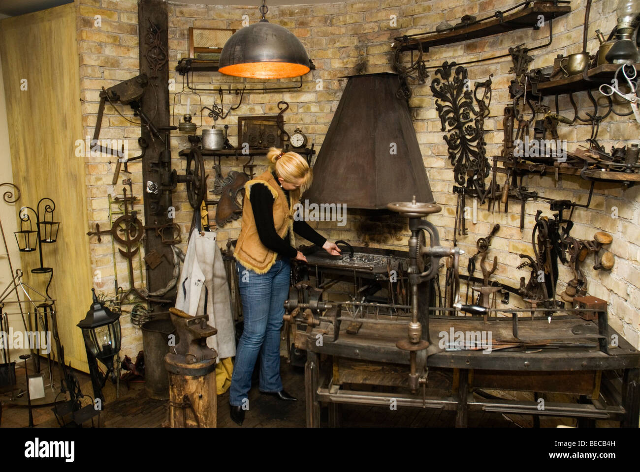 Blacksmith Shop Vilniaus Kalvai, Uzupis Old District, Vilnius, Lithuania. Stock Photo