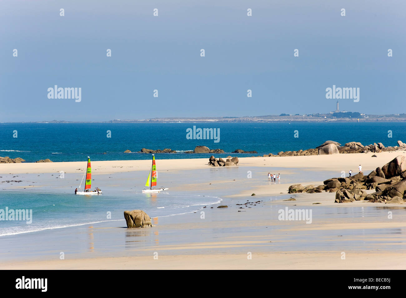 Recreational activity on the beach near Kerbrat, Cleder, Finistere, Brittany, France, Europe Stock Photo
