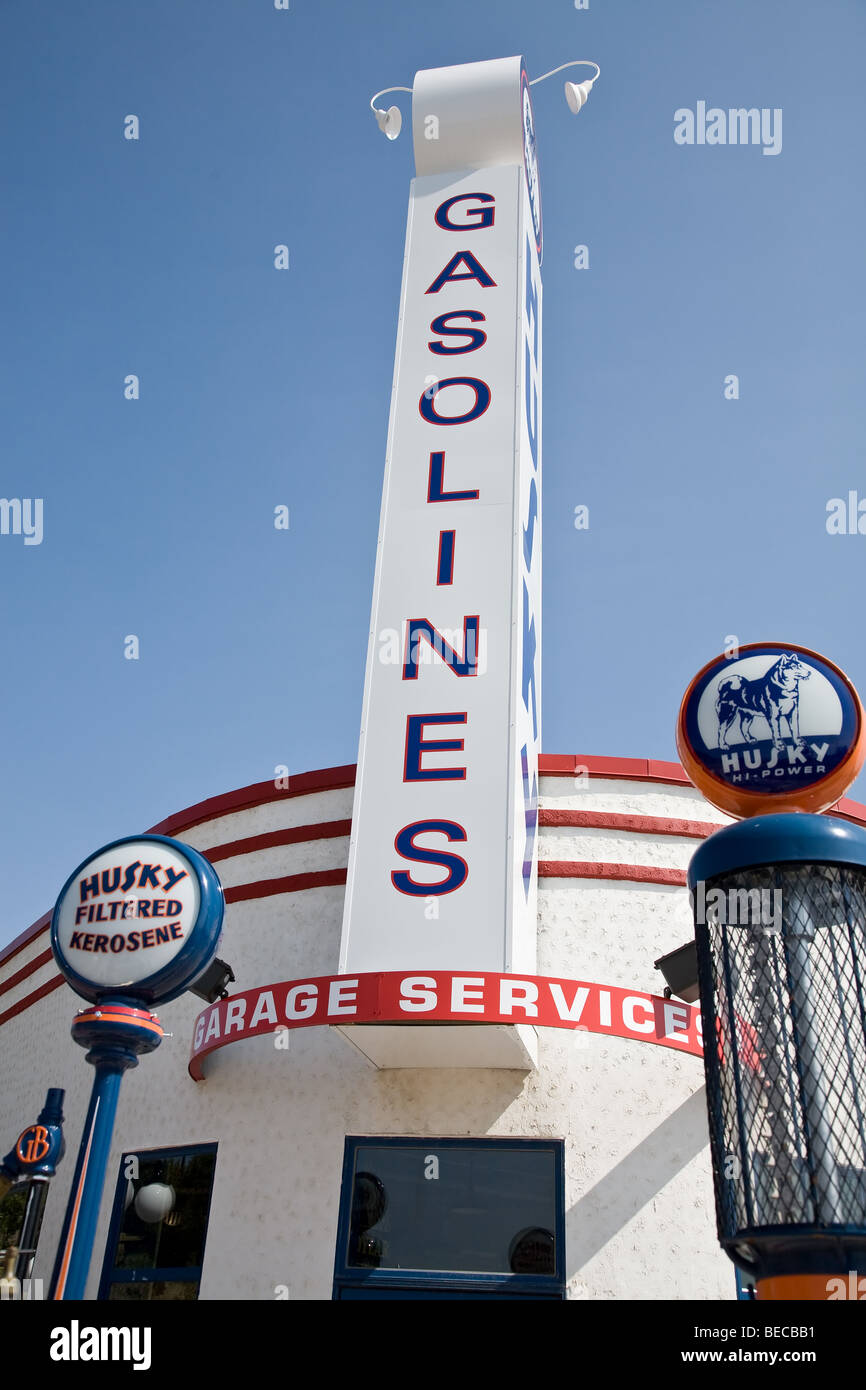 An old Husky gas station at Gasoline Alley, Heritage Park, Calgary, Alberta, Canada Stock Photo
