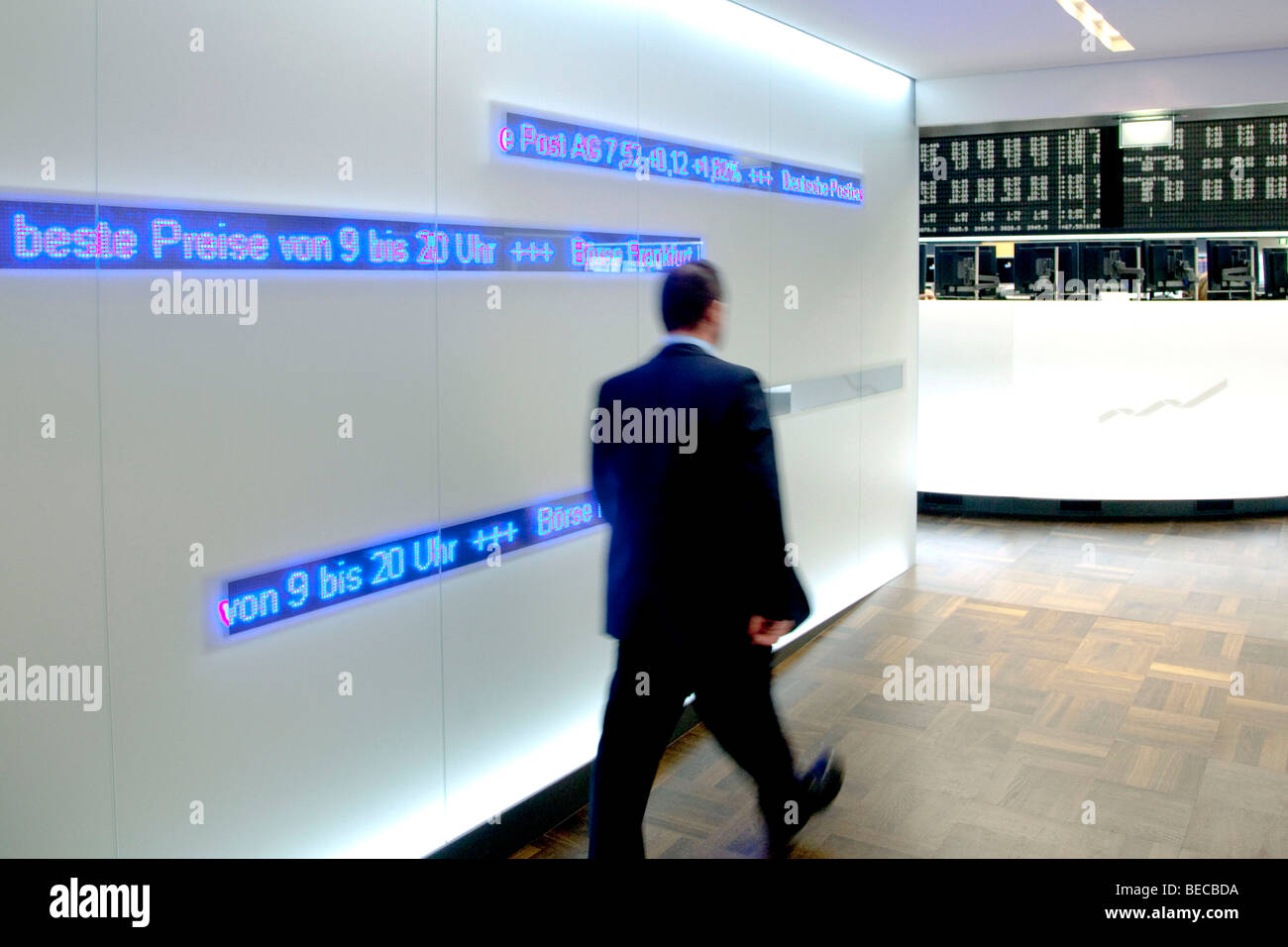 Main trading room of the Frankfurt Stock Exchange by Deutsche Boerse AG in Frankfurt am Main, Hesse, Germany, Europe Stock Photo