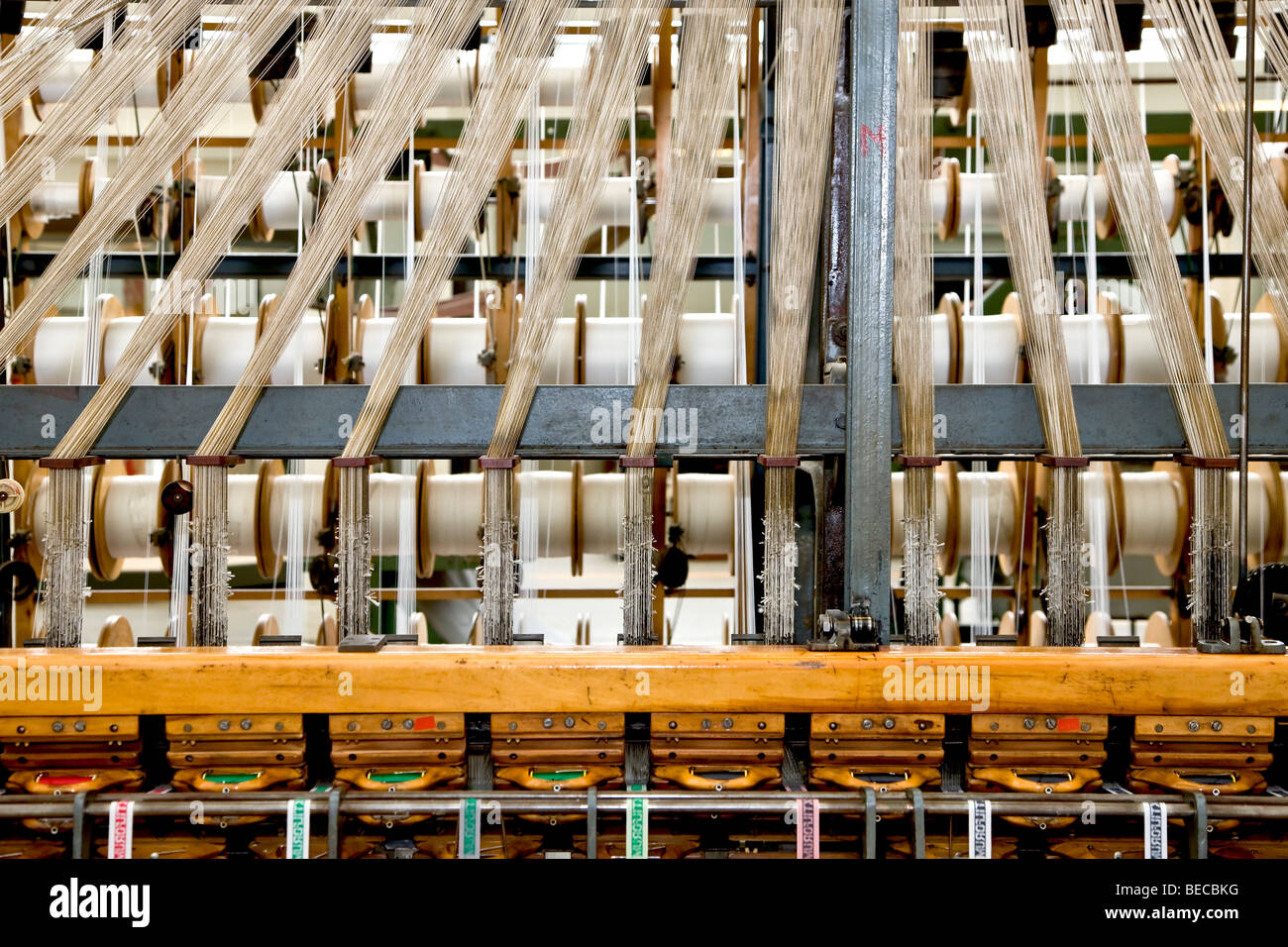 Old mechanical weaving machine Stock Photo