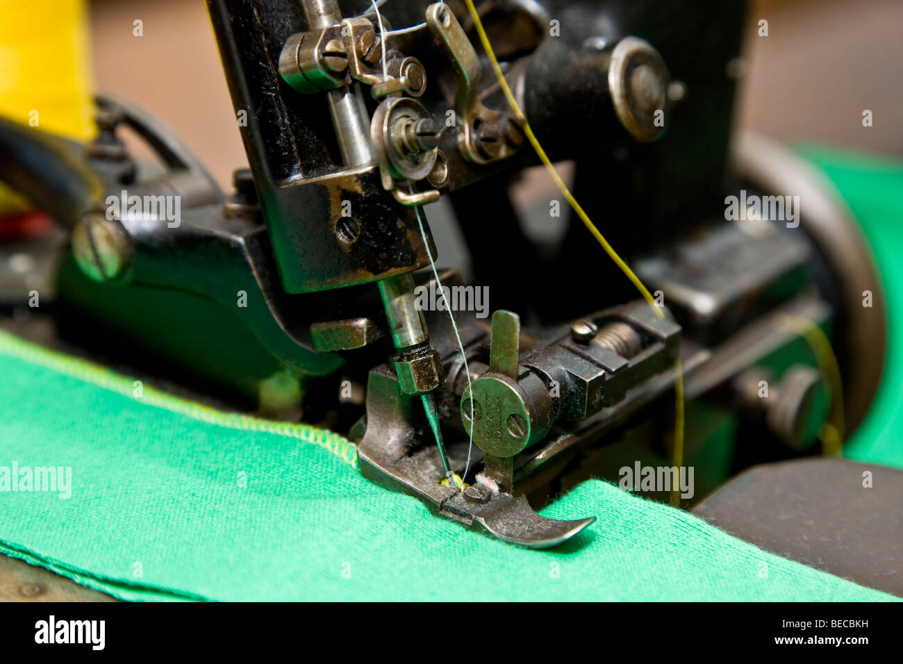 Detail of old industrial sewing machine Stock Photo