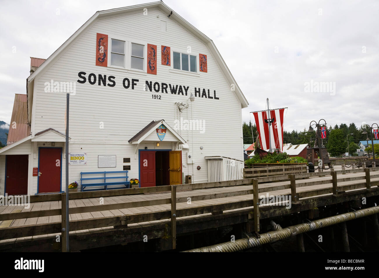 Fishermen's Memorial Park, Sons of Norway Hall, Petersburg, Inside Passage, Alaska, USA Stock Photo