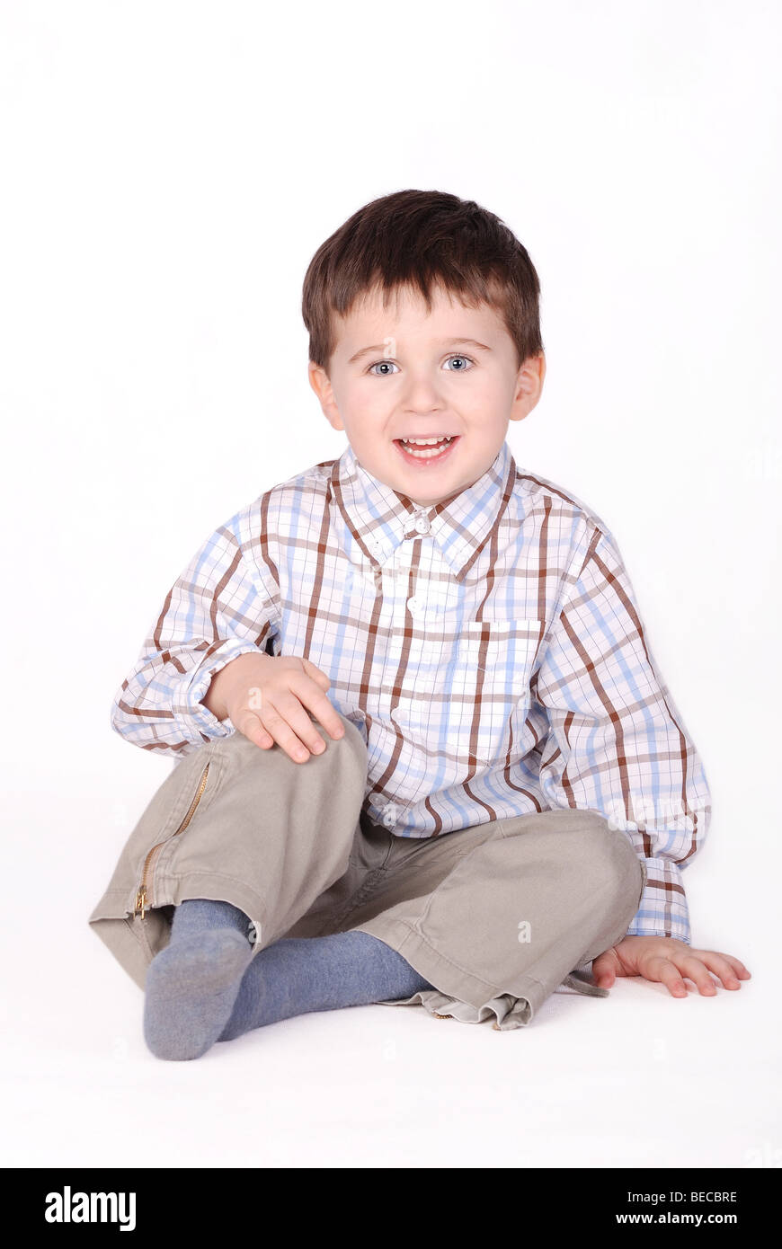 Little boy on white background portrait Stock Photo