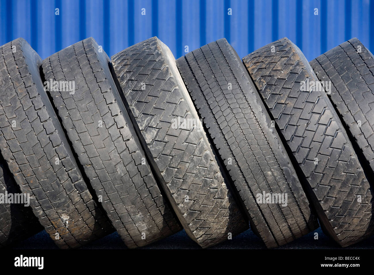 Worn-down truck tyres Stock Photo