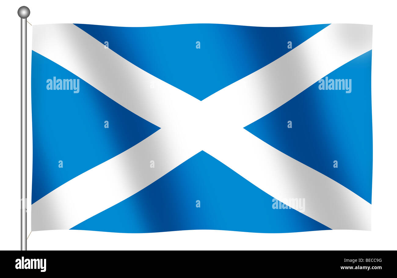 Flag of Scotland waving (With Clipping Path) Stock Photo