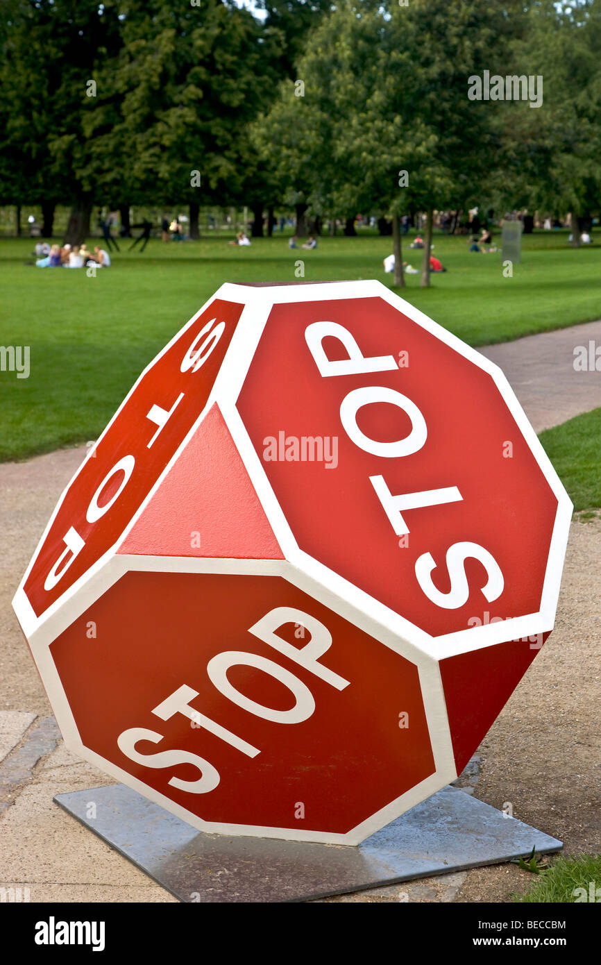 Cube made from stop signs, Copenhagen, Denmark Stock Photo