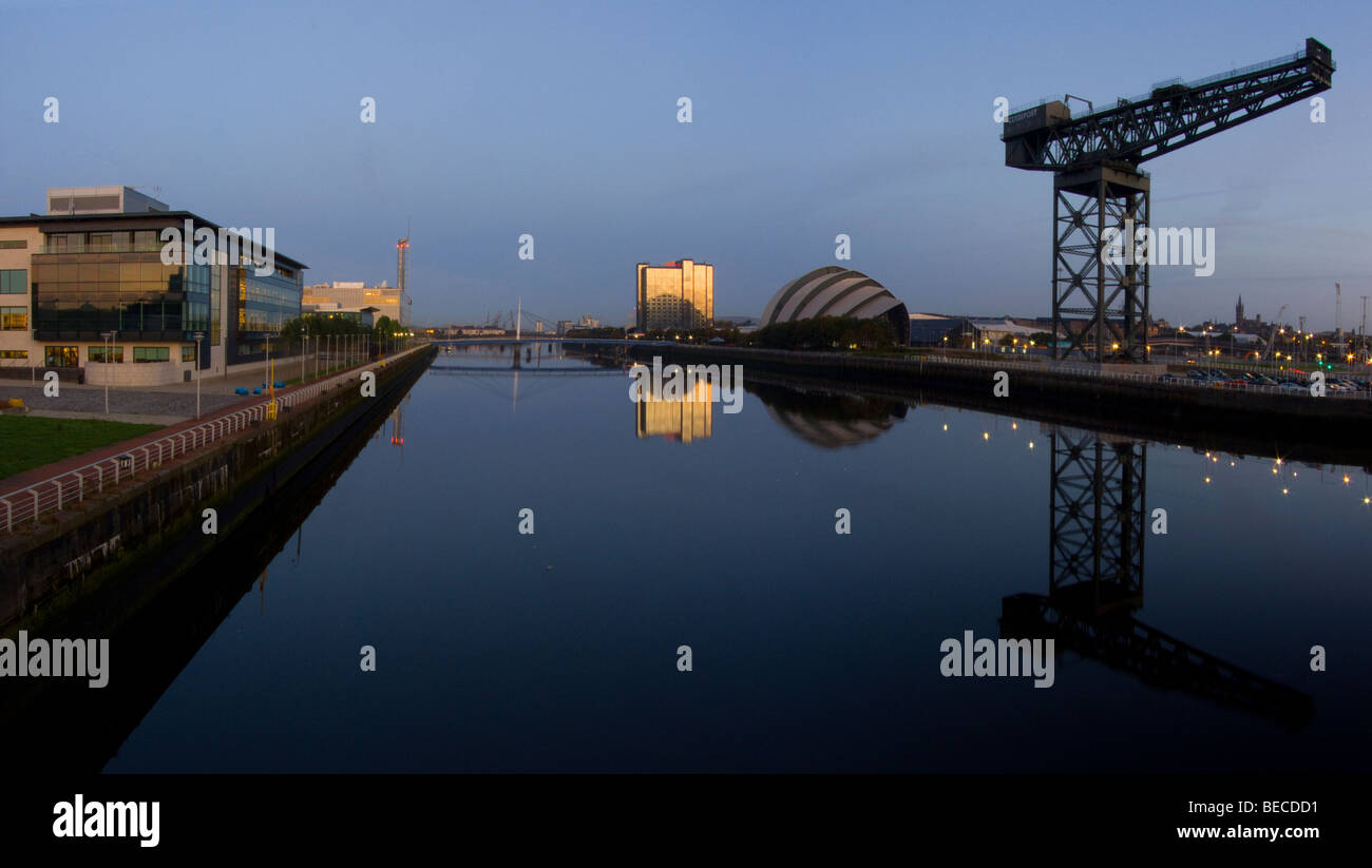 Reflections of the Glasgow's Landmarks in Clyde river. Stock Photo