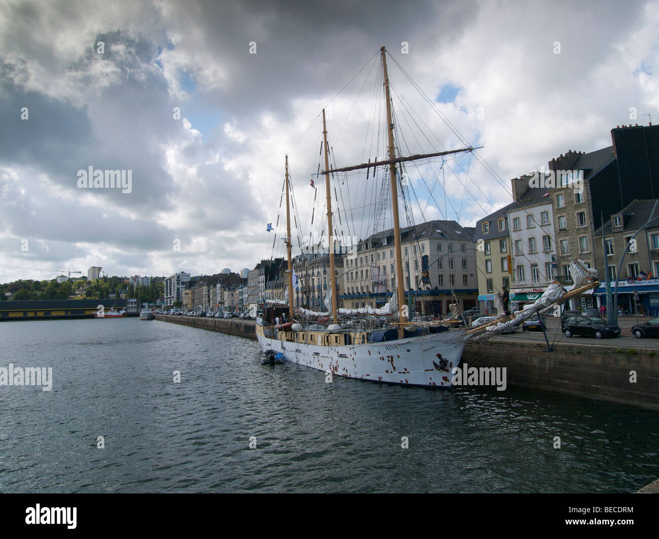 Old schooner named Alva in the port of Cherbourg, Normandy, France Stock Photo