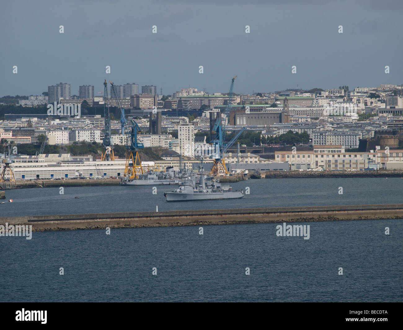 The French city of Brest has a large navy base, strategically placed on the Atlantic Ocean coast. Brest, Brittany, France Stock Photo