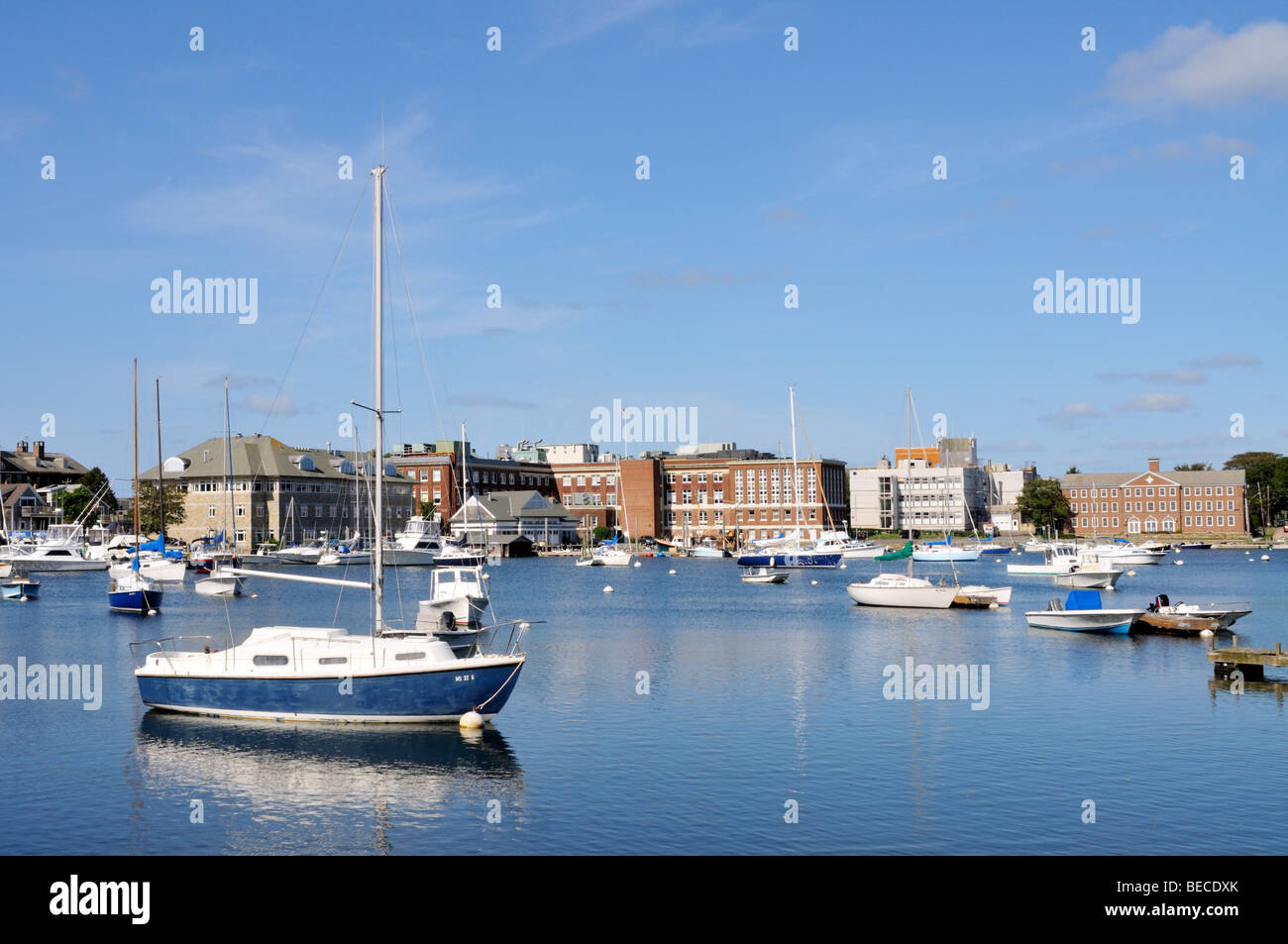 Woods Hole, Falmouth Cape Cod with buildings of Woods Hole Oceanographic Institute and Marine Biological Laboratories Stock Photo