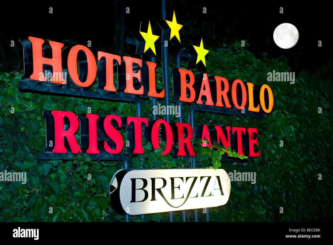 Sign of Hotel Barolo Ristorante Stock Photo