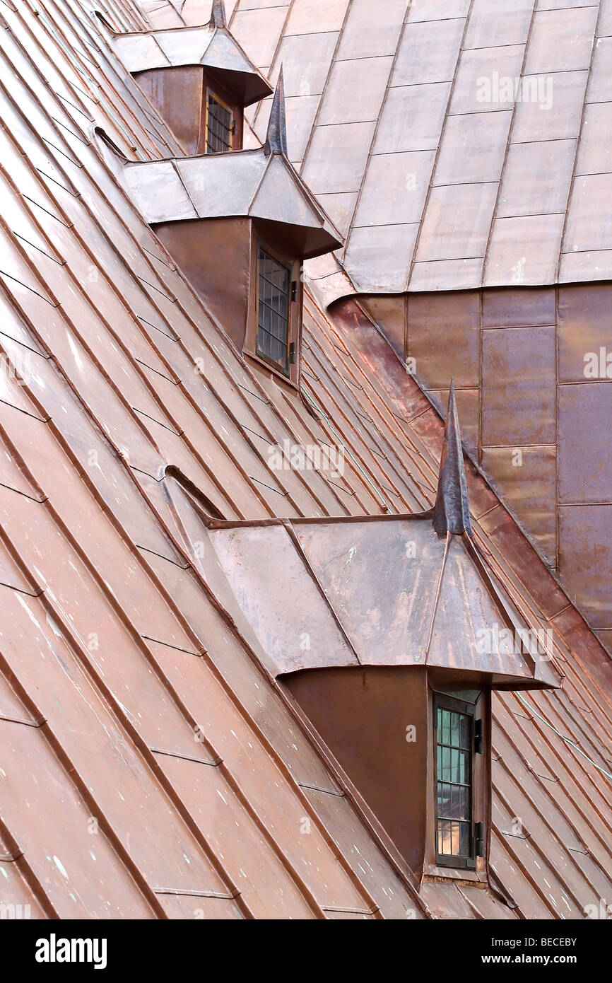New copper sheet roof, detail Stock Photo