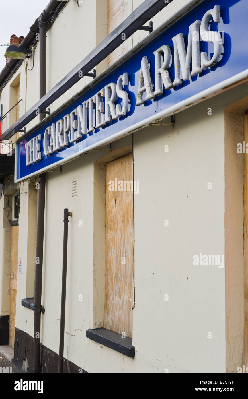 The Carpenters Arms pub built in 1872 closed and boarded up at Rumney near Cardiff South Wales