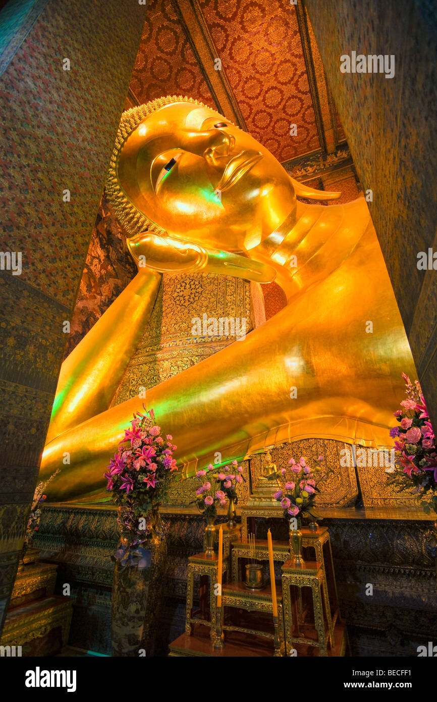Lying Buddha inside Wat Po Temple, bangkok, Thailand. Stock Photo