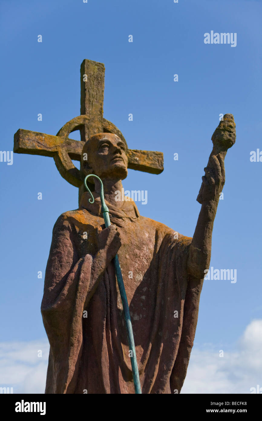 Statue of St Aidan, Lindisfarne Holy Island UK Northumberland. blue sky sunny 97069 Lindisfarne