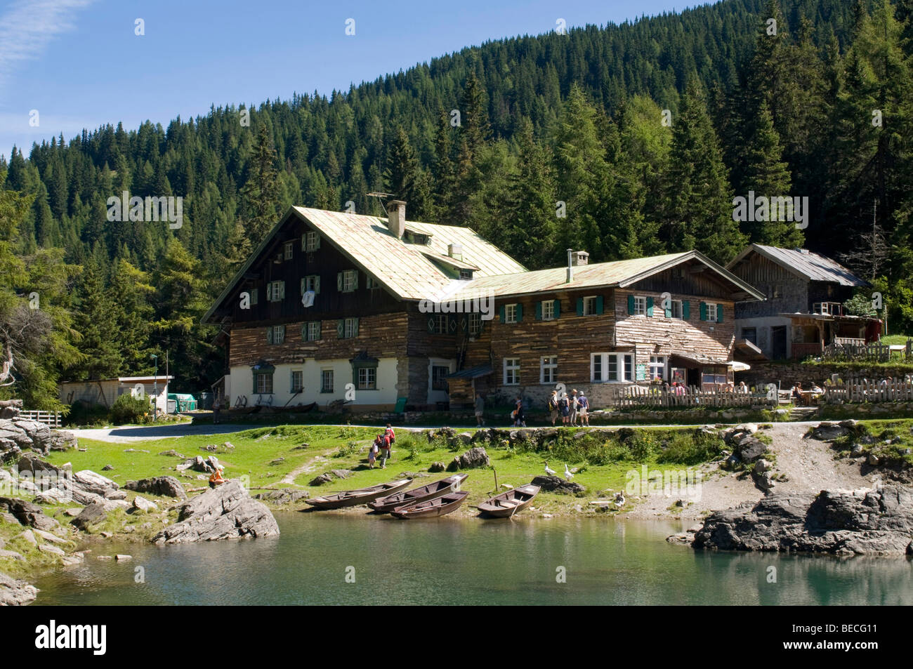 Obernberger See inn, Obernberg, Tyrol, Austria, Europe Stock Photo