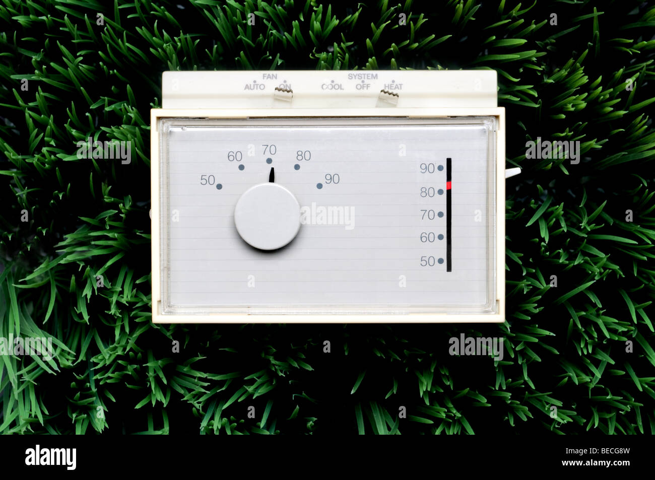 an old inefficient thermostat on grass Stock Photo