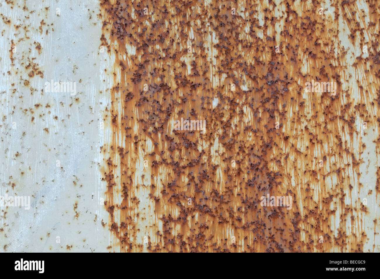 White corroded metal plate, rust stains, background Stock Photo