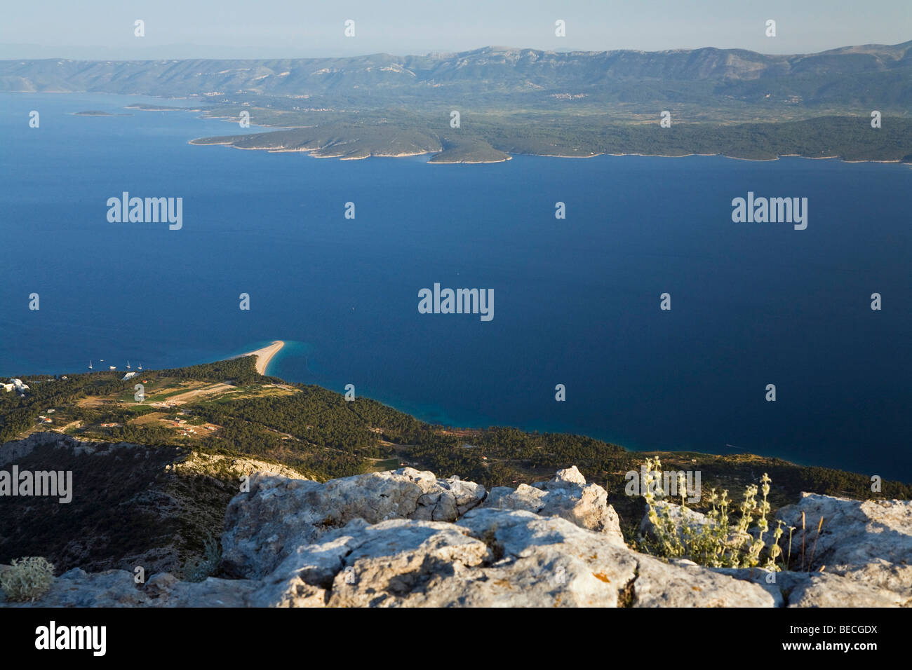 Bird's eye view of the Golden Horn Beach of Bol, Brac Island, Dalmatia, Croatia, Adriatic Sea, Mediterranean, Europe Stock Photo