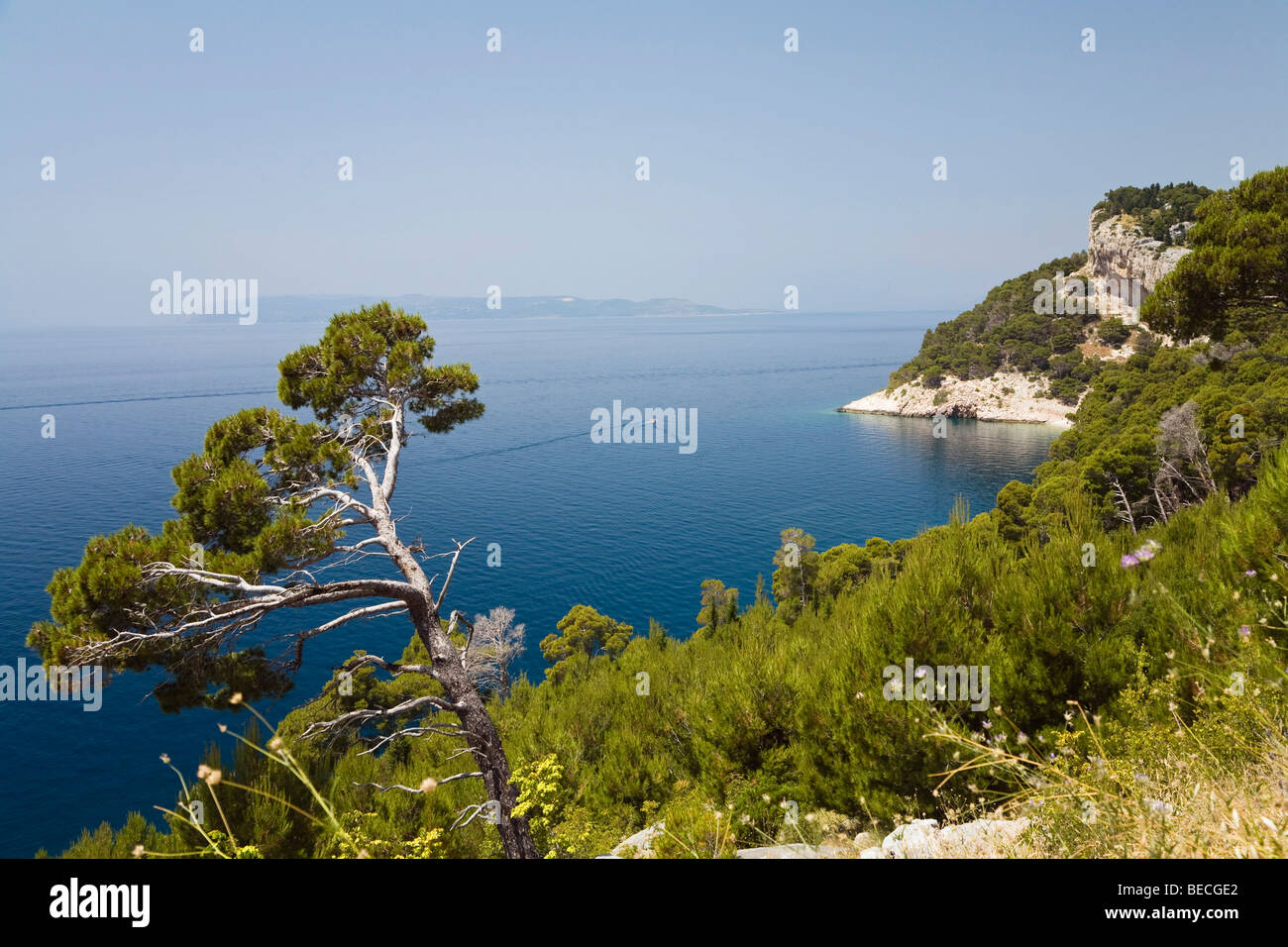Rocky Coast and lonely bay near Makarska, Dalmatia, Croatia, Adriatic Sea, Mediterranean, Europe Stock Photo
