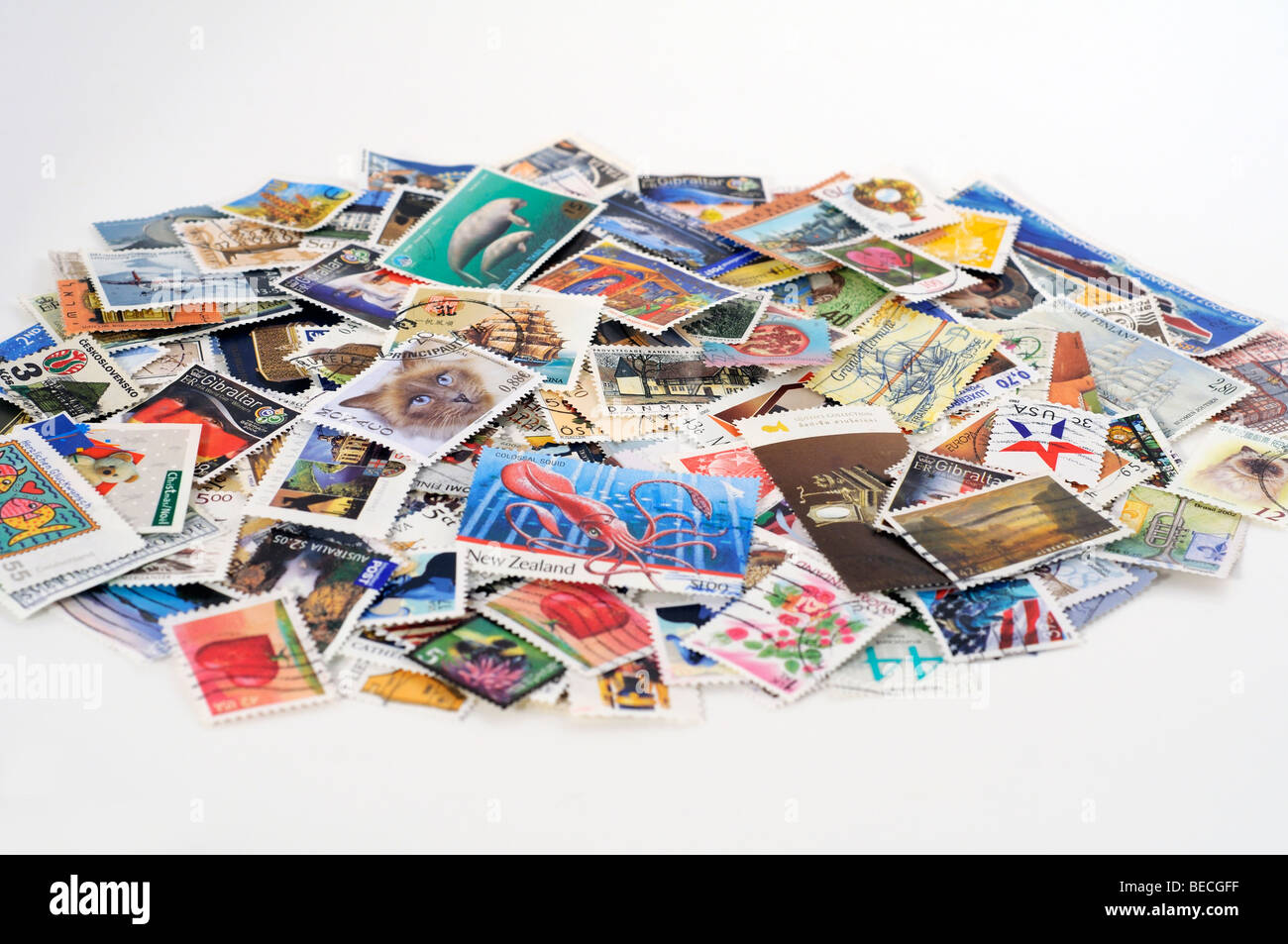 Assortment of postage stamps Stock Photo