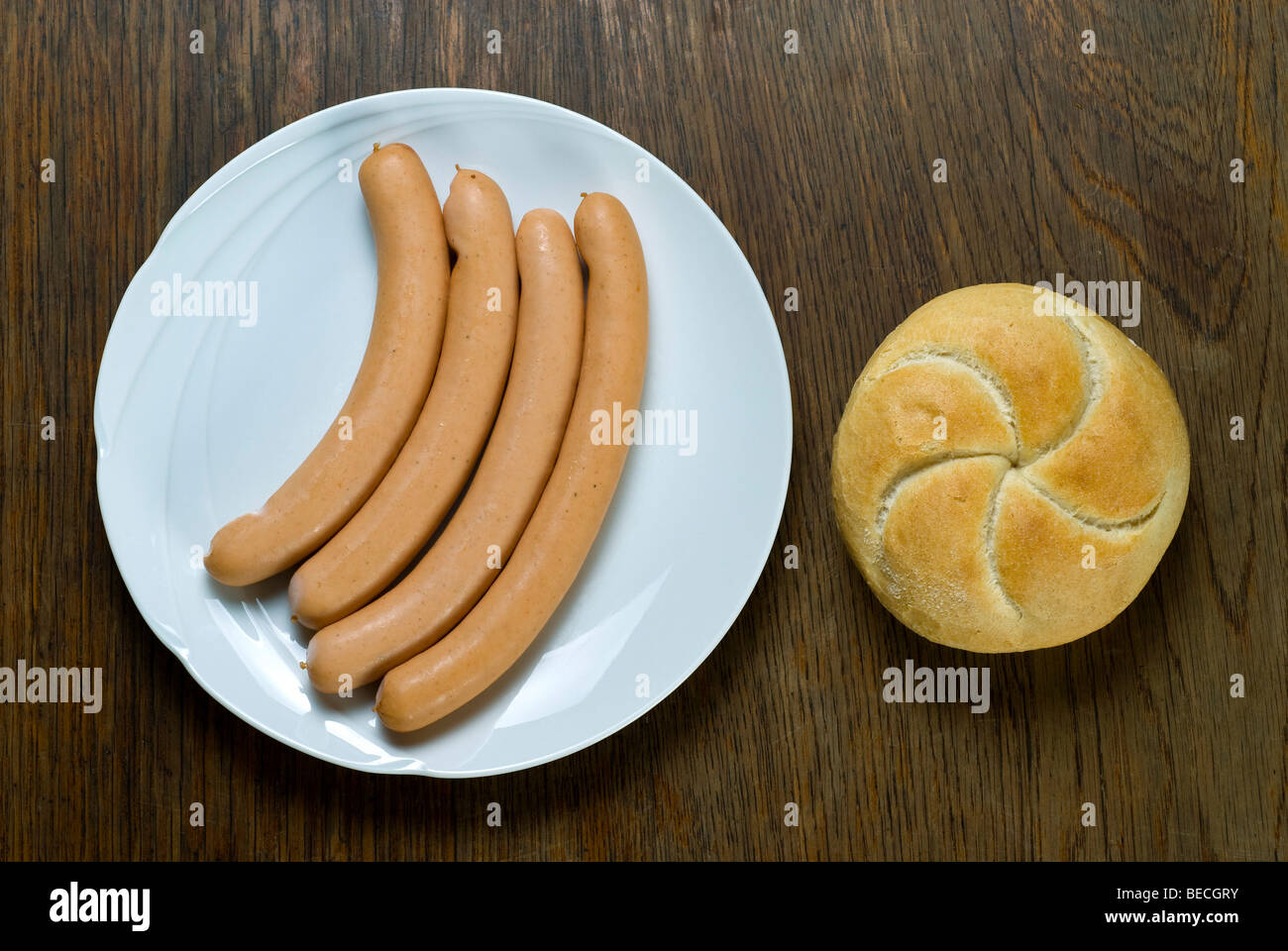 Wiener sausages with Semmel roll Stock Photo