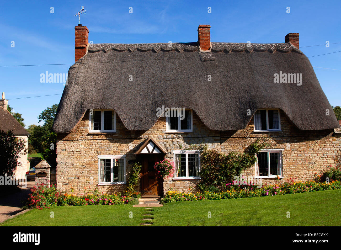 Old thatched English house, Tredington, England, Europe Stock Photo